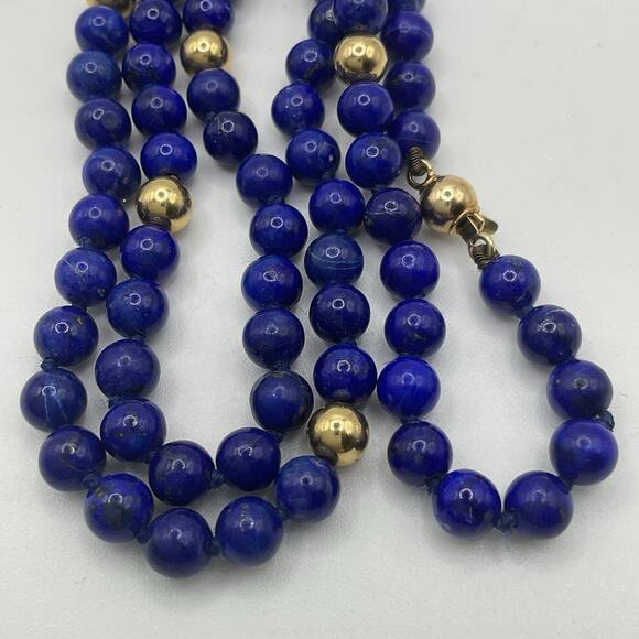 Lapis Lazuli Necklace 14k Gold Beads/Clasp 18” Round 5mm - Picture 2 of 7